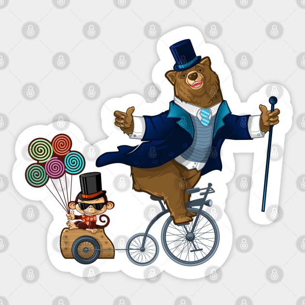 Party Time Bear and Monkey Sticker by michony